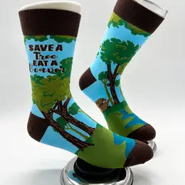 Save The Tree Eat A Beaver  Men's Novelty Crew Socks