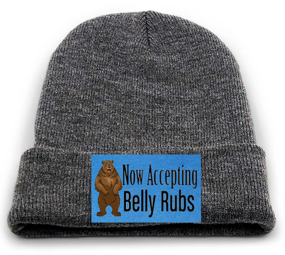 Now Accepting Belly Rubs beanie cap built for interchangeable velcro patches