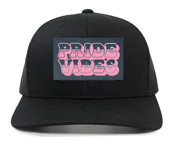 Pride Vibes Patch on Retro Trucker Patch Hat By Snapback - Black
