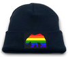 Rainbow Flag Bear beanie cap built for interchangeable velcro patches