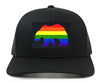 Rainbow Bear Patch on Retro Trucker Patch Hat By Snapback - Black