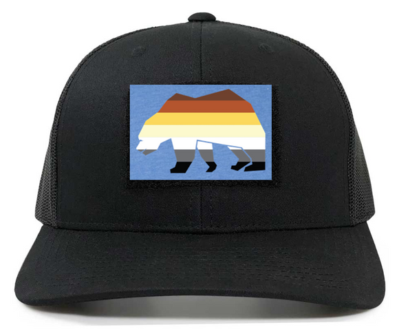 Bear Pride Patch on Retro Trucker Patch Hat By Snapback - Black