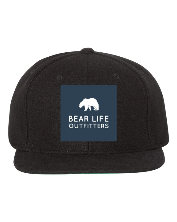 Bear Life Outfitters Logo  Black Flat Rim Wool Hat