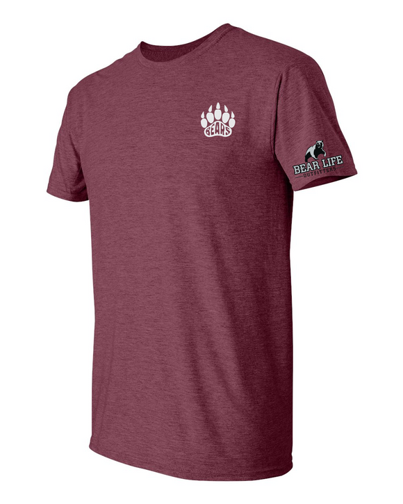Bears in Paw Left Chest on Maroon T-shirt Winter Collection
